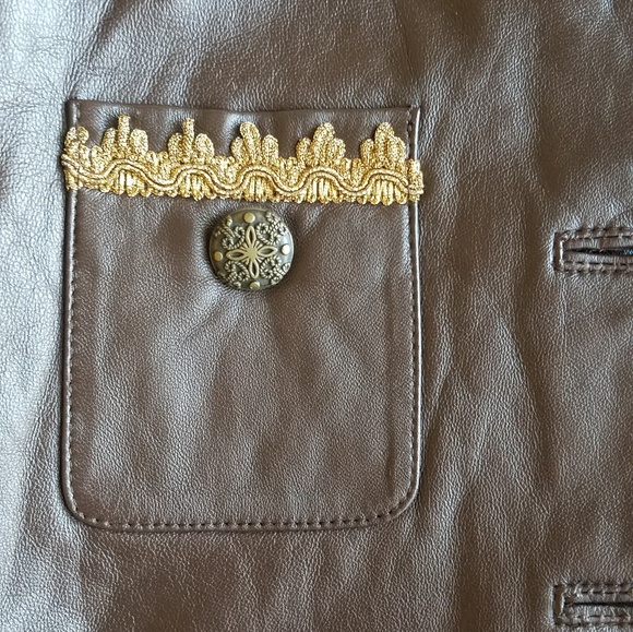 Vintage Leather Knit Button Up Brown Jacket - Picture 5 of 7